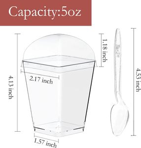 ถ้วย<span class=keywords><strong>ขนม</strong></span>พลาสติกใส PS แบบใช้ซ้ำได้ ขนาด 5 ออนซ์ จำนวน 50 ใบ พร้อมฝาและช้อน เกรดสำหรับอาหาร เหมาะสำหรับงานปาร์ตี้ - Product Image 3