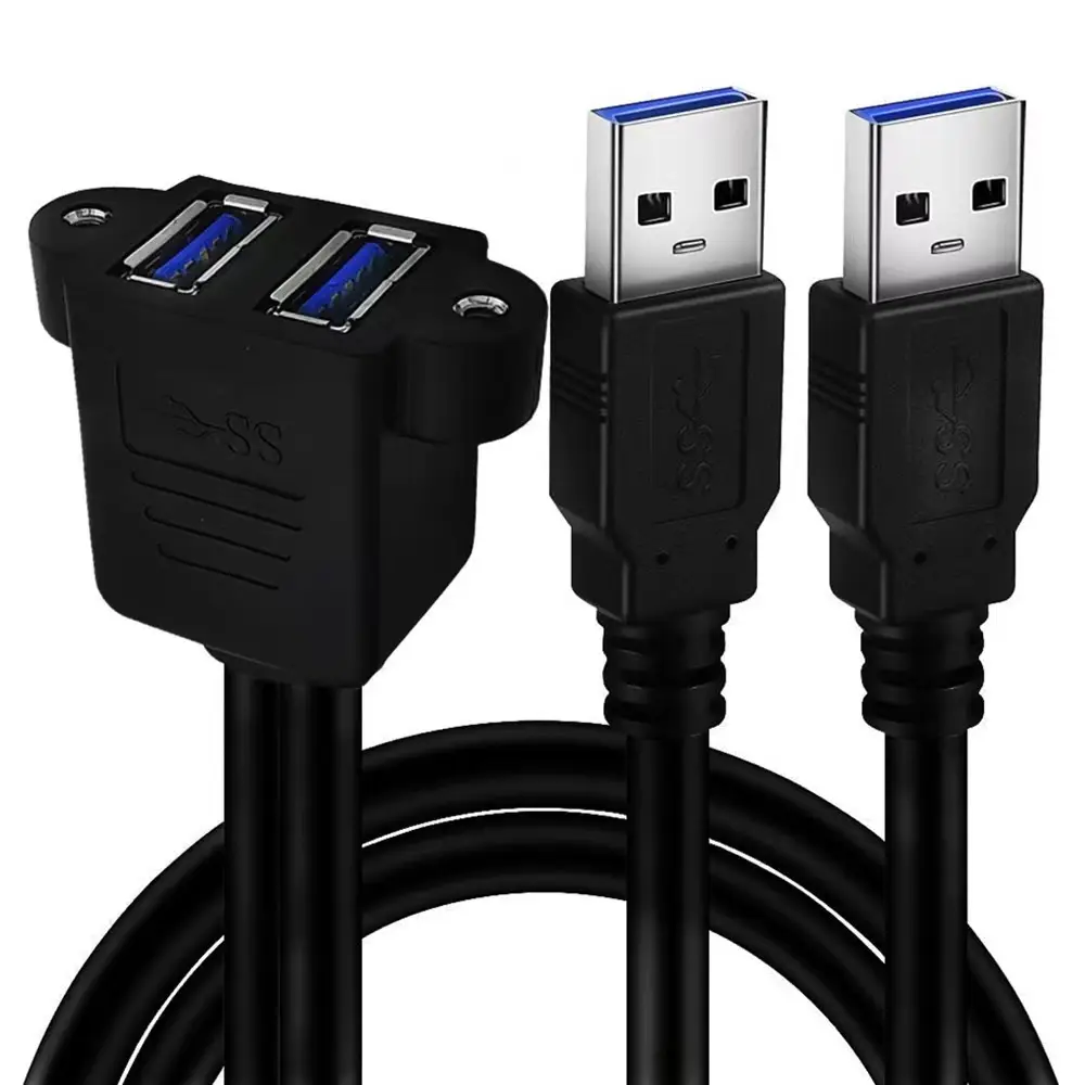 Kabel sekrup dudukan panel Ekstensi pria ke wanita, 2 port USB 3.0 kabel ekstensi, cocok untuk keluarga, kelas, kantor