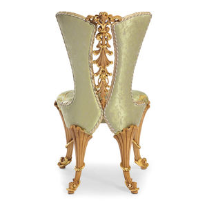 Chaise de salle à manger en bois massif sculpté français luxueux haut de gamme avec revêtement en tissu vert - Product Image 2