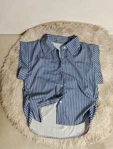 스트라이프 시폰 셔츠 여성용 캐주얼 탑 루즈핏 반팔 블라우스 - Product Image 6