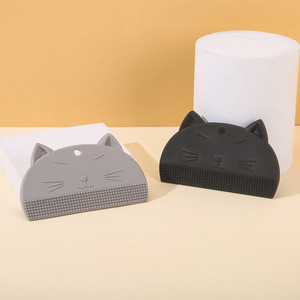 Cat Shape <b>Pet</b> Grooming <b>Brush</b> Gray And Black Soft Rubber Hair Remover For Long Haired Cats - Product Image 1