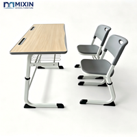 Muebles de Aula Ajustables, Escritorio y Silla Escolar para 2 Personas, Escritorio Escolar Doble para Estudiantes Universitarios, Mesa Escolar de Acero y Madera