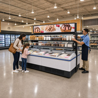 Congélateur commercial long avec étagères supérieures réglables, étagères de présentation et couvercle coulissant en verre pour supermarché, aliments surgelés
