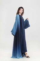 Ensemble coordonné pour femmes musulmanes, mode modeste, bleu foncé ombré, logo personnalisé OEM, caftan fluide et robe intérieure