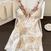 Chemise de nuit et vêtements d'intérieur en satin jacquard brodé style chinois pour femme, personnalisable