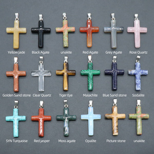 40mm 대형 천연 크리스탈 원형 십자가 펜던트 라운드 마노 원석 십자가 참 DIY 목걸이 열쇠고리 쥬얼리 제작용 - Product Image 2