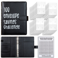 Carnet de notes/agenda A5 en cuir PU avec logo personnalisé, 100 enveloppes, défi d'épargne d'argent liquide, budget, classeur à 6 anneaux