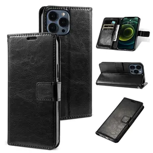 Premium Magnetic Buckle Leather Pattern Wallet Flip Phone Case For Iphone 16 15 14 13 12 Samsung