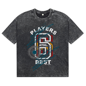 T-shirts Homme Oversize en Coton Respirant, Effet Délavé Acide, Impression DTG Effet Gratté, Éléments Sportifs Personnalisés, Style Streetwear - Product Image 1
