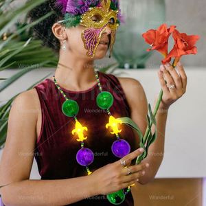 Collier de perles géantes irisées noires et dorées lumineuses clignotantes pour déguisement de fête, carnaval, Mardi Gras, chaîne de perles LED - Product Image 2
