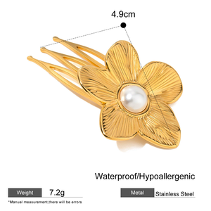 Set grosir Fashion klip rambut baja tahan karat berlapis emas PVD aksesoris rambut cangkang mutiara bunga untuk wanita dan anak perempuan - Product Image 5