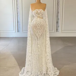 See Through Mermaid Wedding Dress One Shoulder Lace 3D-Floral Appliques Bridal Gown Custom Made Sequins Robes De Marie
