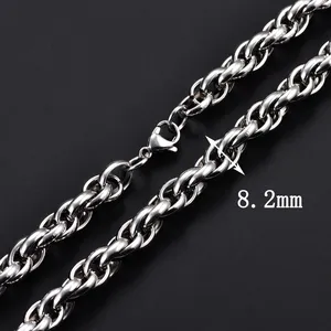 Chaîne gourmette torsadée épaisse en acier inoxydable de 8 mm, style hip-hop pour hommes et garçons, couleur argent et or - Product Image 4