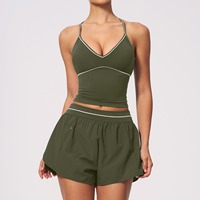 Set Yoga Wanita Terbaru Bahan Brushed Warna Kontras V Neck Halter Sport Bra Pinggang Tinggi Cepat Kering untuk Olahraga Gym Fitness Activewear