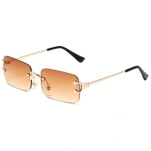 Lunettes de soleil vintage 2025 personnalisées avec logo, monture métallique fine, verres dégradés, protection UV400, sans monture, carrées, pour hommes et femmes - Product Image 4
