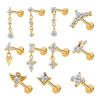Joyería de Titanio G23/F136 para Perforaciones Corporales, 16G, Flor, Rosca Interna, Labret, Colgante, Arete para Lóbulo de la Oreja, Piercing de Nariz, Arete Helix, para Regalo