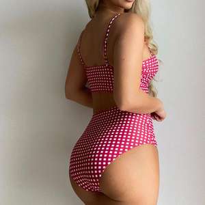 <span class=keywords><strong>Bikini</strong></span> taille haute fendu sexy à carreaux <span class=keywords><strong>Micro</strong></span> <span class=keywords><strong>Bikini</strong></span> grande taille gros seins - Product Image 3