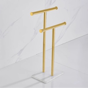 Portasciugamani verticale da appoggio in acciaio inossidabile spazzolato effetto marmo, mobile, con doppio portasciugamani per asciugatura mani e stoccaggio - Product Image 4