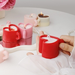 Bougie parfumée en <span class=keywords><strong>cire</strong></span> de soja en forme de tasse à café cœur mignon, ornement d'aromathérapie pour la Saint-Valentin, anniversaire, fête, cadeau personnalisé OEM - Product Image 4