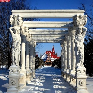 Youfine hiện đại Châu Âu ngoài trời La Mã BIỆT THỰ VƯỜN đá tự nhiên colonnaded Pavilion Hy Lạp bằng đá cẩm thạch trắng Lady tượng gazebo - Product Image 1