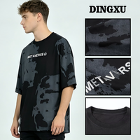 T-shirt oversize tie-dye pour homme, noir et gris, en coton délavé épais, avec col ras du cou côtelé, épaules tombantes et ourlet doublement cousu