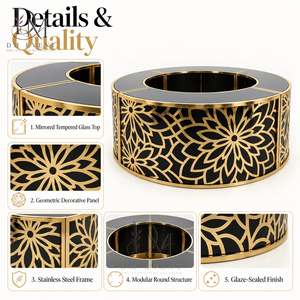 Barra de Bar Redonda Plegable Grande de Acero Inoxidable Dorado y Negro Personalizada con Tapa de Vidrio Templado Desmontable - Product Image 5