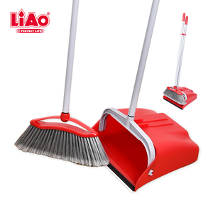 LiAo Wholesale Windproof Brooms & Dustpans Set with Large Size Upright Stand Up Dust Pan and Long Handle Plastic Broom Brush