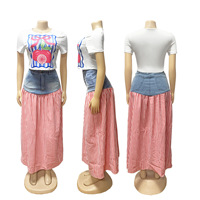 Ensemble jupe midi en jean Y2K sexy pour femme, avec t-shirt imprimé fruits et jupe taille haute fendue sur le côté, tenues assorties pour l'été