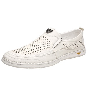 Chaussures bateau pour homme en cuir véritable, à enfiler, bout rond, respirantes, semelle en caoutchouc, chaussures décontractées d'été - Product Image 5