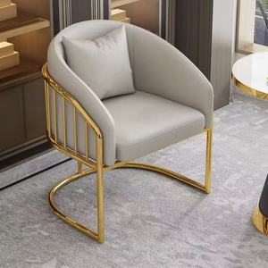 Luxury PU Salon Guest <b>Chair</b> Gold Vertical Bar Armrest Curved Sled Base With <b>Throw</b> Pillow For Nail Beauty Salon Spa - Product Image 3
