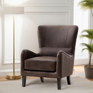 Sillón Convertible de 28 Pulgadas con Respaldo Alto de PU, Sillón Moderno con Brazos Tipo Ala, Sofá Individual para Dormitorio, Asiento de Lectura con Patas de Madera Maciza - Product Image 1