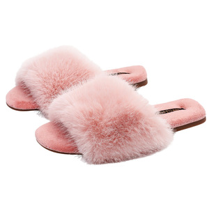 Pantoufles pour femmes en fausse fourrure de vison, chaudes, douces, antidérapantes, semelle en caoutchouc, chaussures d'intérieur pour la maison, automne-hiver - Product Image 5
