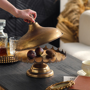 ถาดผลไม้โลหะสไตล์โบฮีเมียนพร้อมฝาปิดโต๊ะกาแฟทรงกลมจานตกแต่งสำหรับเสิร์ฟของหวาน A3260 - Product Image 1