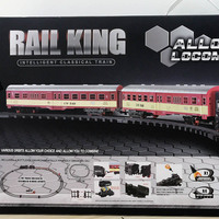Kereta Api Uap Klasik Metal Smoking Rail King, Rel Kereta Api Listrik Rakitan dengan Lampu & Suara