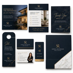 Kit de Marketing Immobilier Haut de Gamme Personnalisé 7 Pièces : Cartes Postales, Flyers, Cartes, Dossier de Présentation Intelligent NFC pour Agents Produitifs de Premier Plan - Product Image 1