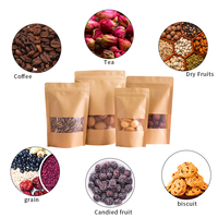 Usine debout pochette à fermeture éclair en papier kraft brun sac d'emballage refermable Doypack de stockage des aliments avec fenêtre transparente