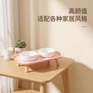Station d'alimentation pour animaux de compagnie à double bol en céramique surélevée avec support pour le cou, bol pour chat et chien, combo eau et nourriture pour animaux - Product Image 4