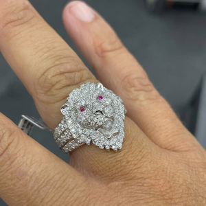 Bague de cocktail tête de lion pour femmes, en alliage, micro pavé, zircone cubique, pierre ronde, bijoux glamour pour fête, cadeau - Product Image 1