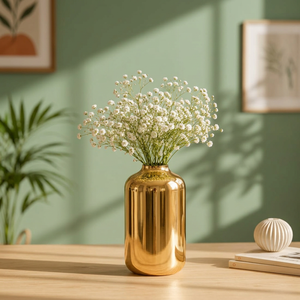 Jarrón de Metal Dorado para Flores, Moderno, Cilíndrico, Decoración de Mesa, Acabado de Latón de Lujo, Contenedor Floral para Sala de Estar y Comedor - Product Image 4