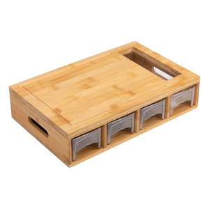 Tabla de Cortar de Bambú Rectangular con Cajones de Almacenamiento, Herramienta de Preparación de Alimentos para Cocina - Product Image 1