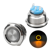 Interrupteur à bouton-poussoir momentané 1NO plat 22mm tête en métal IP67 étanche contrôle industriel 5A 250V CE RoHS LED