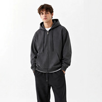 Sweat-shirt à capuche zippé en polyester 300g pour homme, coupe ample, couleur unie, style cardigan, streetwear tendance, sportif décontracté, style américain