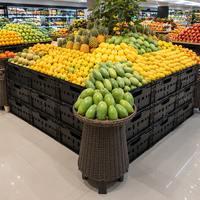 Bac de rangement pliable épaissi en plastique noir, empilable, panier de manutention portable pour fruits et aliments frais, capacité 20 kg