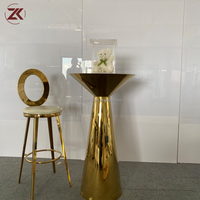 Table de bar de luxe ZKAI en acier inoxydable doré avec chaise à dossier haut pour mariage, événement, location