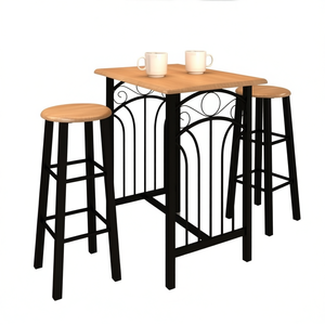 Compact Bar Table And Stool <b>Set</b> Wood And Steel <b>Square</b> Modern Elegant Home Bar Furniture - Product Image 1