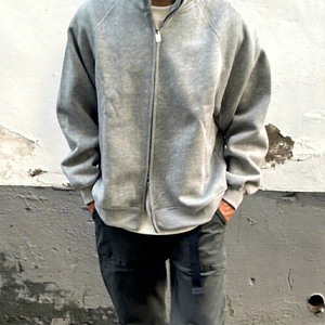 Healy Men's Loose Zip Up Stand Collar Fleece <b>Jacket</b> Heather <b>Grey</b> Raglan Sleeve Soft Casual Athletic Sweatshirt Coat for Fall - Product Image 1