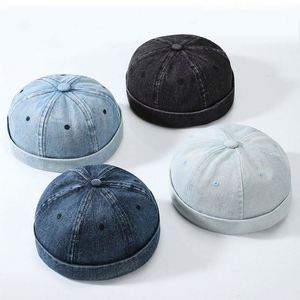 Fashion Denim Docker Brimless <b>Hat</b> Solid Color Sailor Cap <b>Beanie</b> <b>Hats</b> for Men Women - Product Image 4
