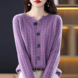 Robuuste jacquard gebreide trui voor dames, korte ronde hals, verdikt, herfst- en wintercardigan, stijlvol met knopen - Product Image 3