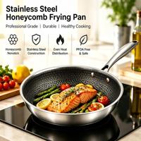 Poêle à frire moderne antiadhésive en acier inoxydable, design nid d'abeille rond, pour cuisine et ustensiles de cuisson