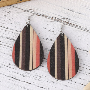 Boucles d'oreilles en bois Vintage rayé en forme de goutte Double face pendentif boucles d'oreilles pour femmes Uionen 925 - Product Image 2